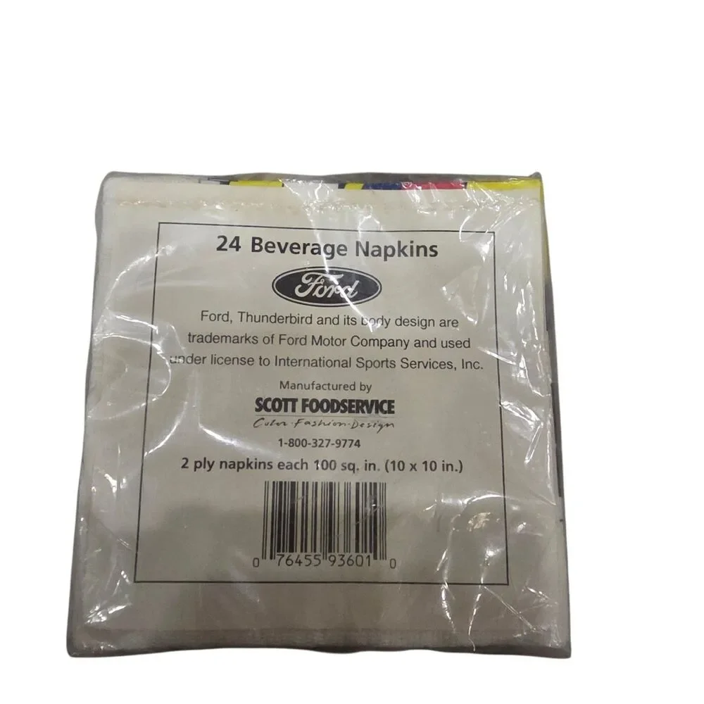 Vintage 1990s Ford Thunderbird NASCAR Racing Beverage Napkins